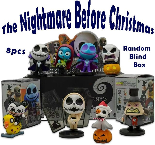 Bandai The Nightmare Before Christmas Jack Skellington Mayor Sally Figur, 8-teiliges Set, Action Figuren - Bild 1