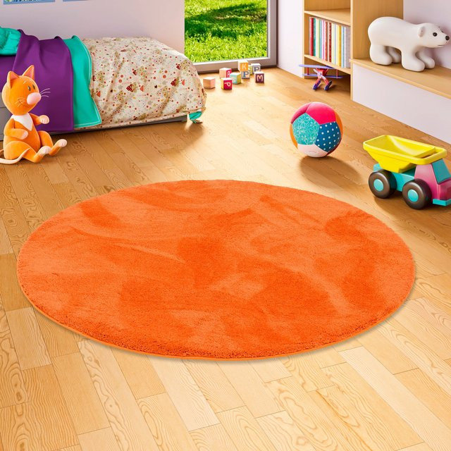 Pergamon Silky Kids Kinder Hochflor Teppich Rund, Orange, Polyester - Bild 1