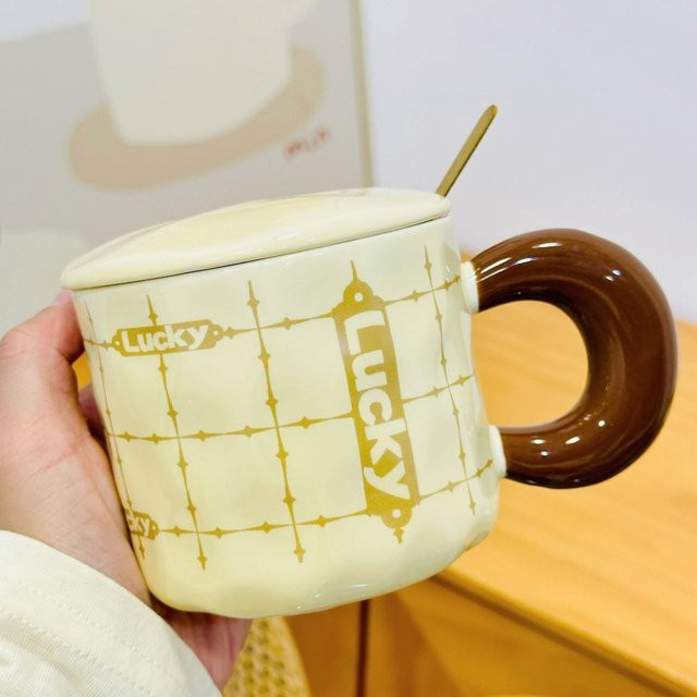 Keramiktasse mit Deckel von Yiran Furniture, Katzen-Design in Multicolour, 350 ml - Bild 1
