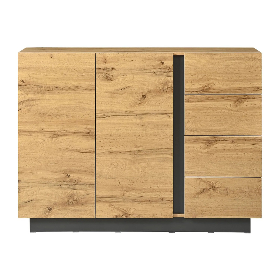 okwish Sideboard mit 4 Schubladen und 2 Türen in modernem Design, Farbe: Natur, B/T/H: 120 x 90,5 x 35,5 cm - Bild 2