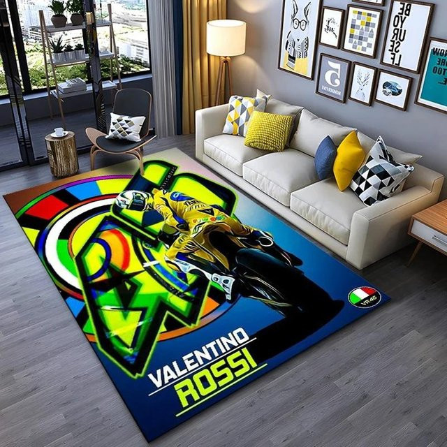 Rouxin eleven VR46 Rossi The Doctor Rechteckiger Teppich MotoGP Rennsport Motiv, Rutschfest und Waschbar, B/L: 50 x 80 cm, Mehrfarbig - Bild 1