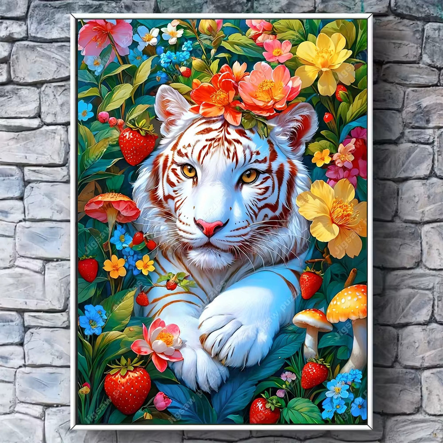 AZNM Puzzle, Weißer Tiger mit Blumen- und Pilzdesign - Bild 4