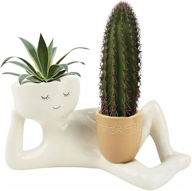 GOOD-Lazy Guy Pflanzgefäß aus Kunstharz in Weiß als dekorative Liegende Figur für Sukkulenten und Gartenpflanzen - Bild 1