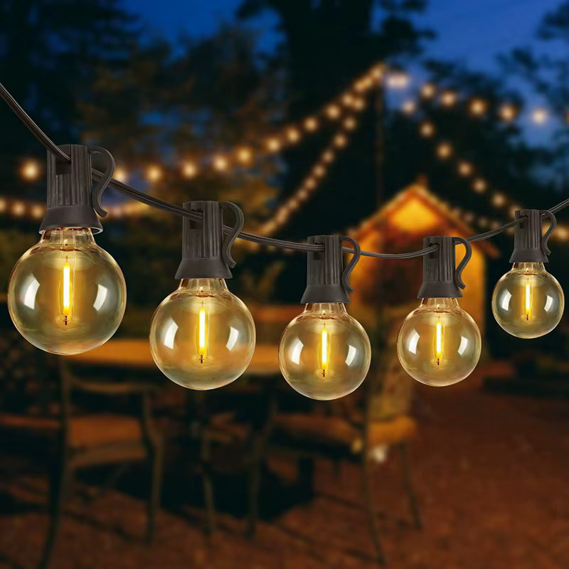Solar-Lichterkette mit 40 LED-G40 Glühbirnen, wasserdichte Solar-Terrassenleuchten in Warmweiß, bruchsichere transparente Kunststoff-Kugeln für den Außenbereich - Bild 2