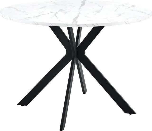 okwish Esstisch Rund in Marmoroptik aus MDF und Metall, Weiß/Schwarz, Durchmesser: 110 cm, Höhe: 76 cm - Bild 1