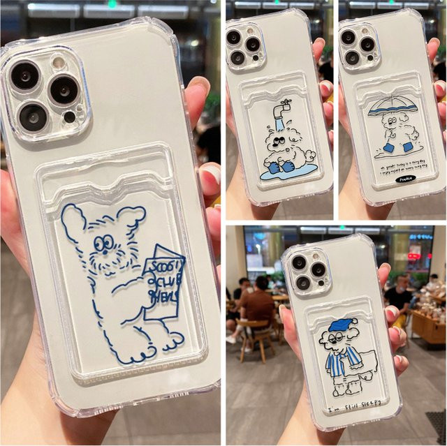 Blue Puppy Stoßfeste TPU-Telefonhülle mit Kartenhalter für iPhone 11 bis iPhone 17 Pro Max, Transparent - Bild 1