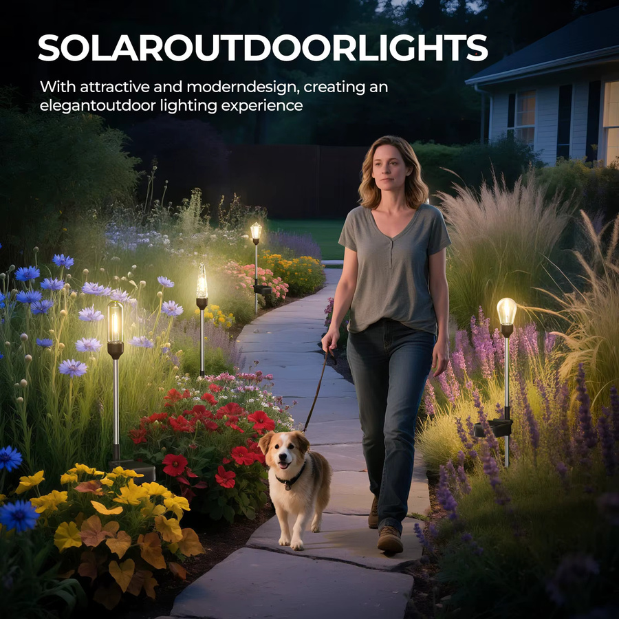 TLEDMP Solar LED Gartenleuchte IP65 Schwarz mit warmweißem Filament-Licht und Dämmerungssensor - Bild 4