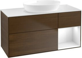 V&B Waschtischunterschrank Finion in Weiß lackiert mit Walnuss-Dekor, Breite: 120 cm, Tiefe: 50,1 cm, Höhe: 50,1 cm - Bild 1