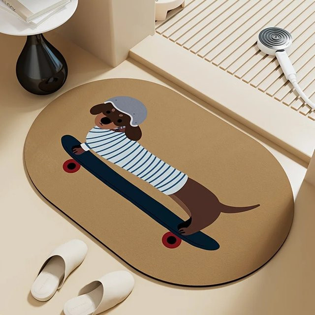 VIKAMA Dackel-Teppich in Beige, ovaler und rutschfester Bodenteppich für Badezimmer, Flur und Eingangsbereich, B/T: 60 x 40 cm - Bild 1