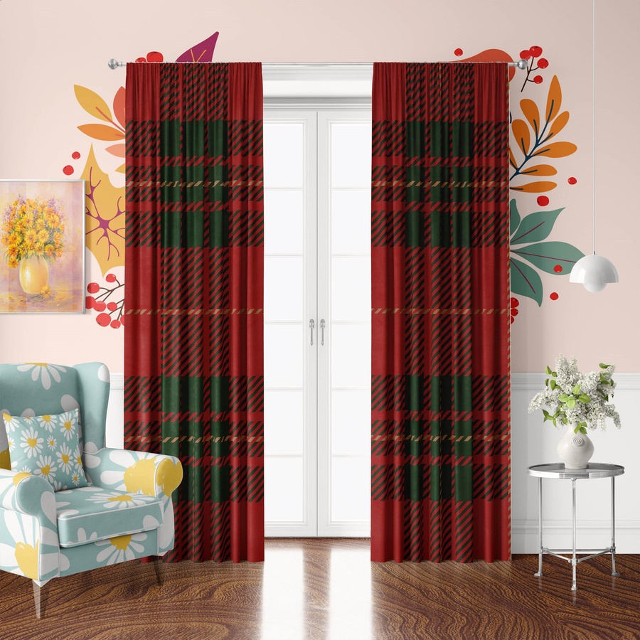 2er-Set karierte Sichtschutzvorhänge aus Polyester in modernem Design, semi-transparent, Breite: 76,2 cm, Höhe: 165,1 cm - Bild 2