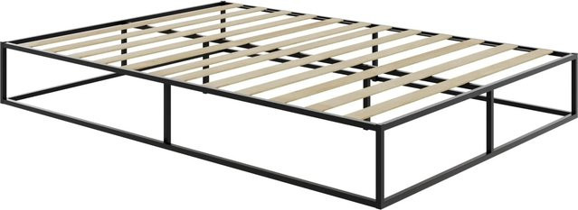 tectake Bett Kyoto Plattformgestell aus Stahl mit Lattenrost aus Pappelholz in Schwarz, B/T/H: 200 x 140 x 25,5 cm - Bild 1