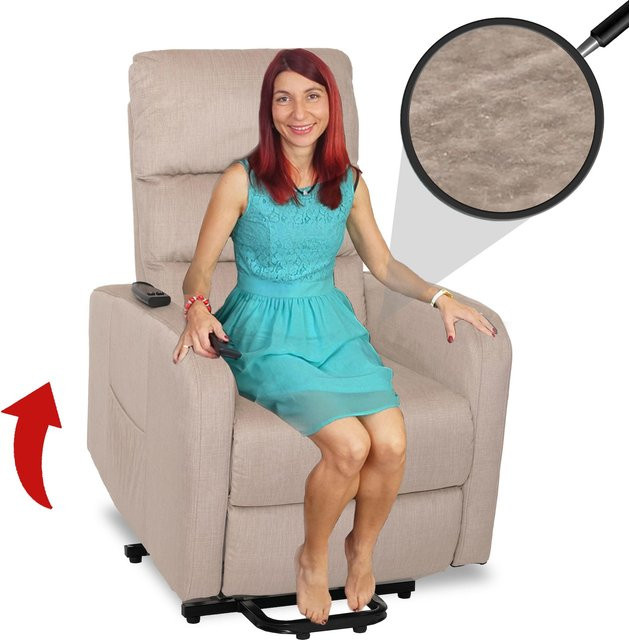 MCW Fernsehsessel K62 mit elektrischer Aufstehhilfe und Liegefunktion in Beige aus Chenille mit Metallgestell - Bild 1