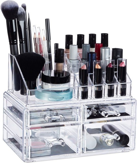 Relaxdays Kosmetikorganizer aus Acryl in Transparent mit 4 Schubladen, B/T/H: 23,5 x 19 x 14 cm - Bild 1