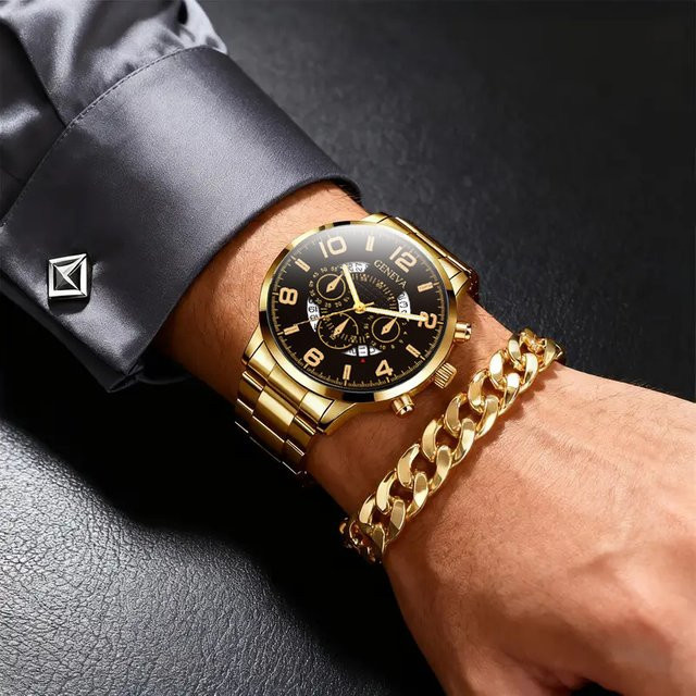 CMK Armbanduhr Quarz, Edelstahl, Gold, Schwarz, Herren - Bild 1