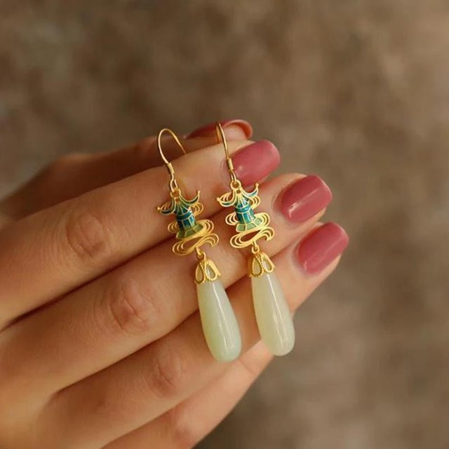YIRAN Jewelry Tropfenohrringe, Hetian-Jade, Damen, brown - Bild 1