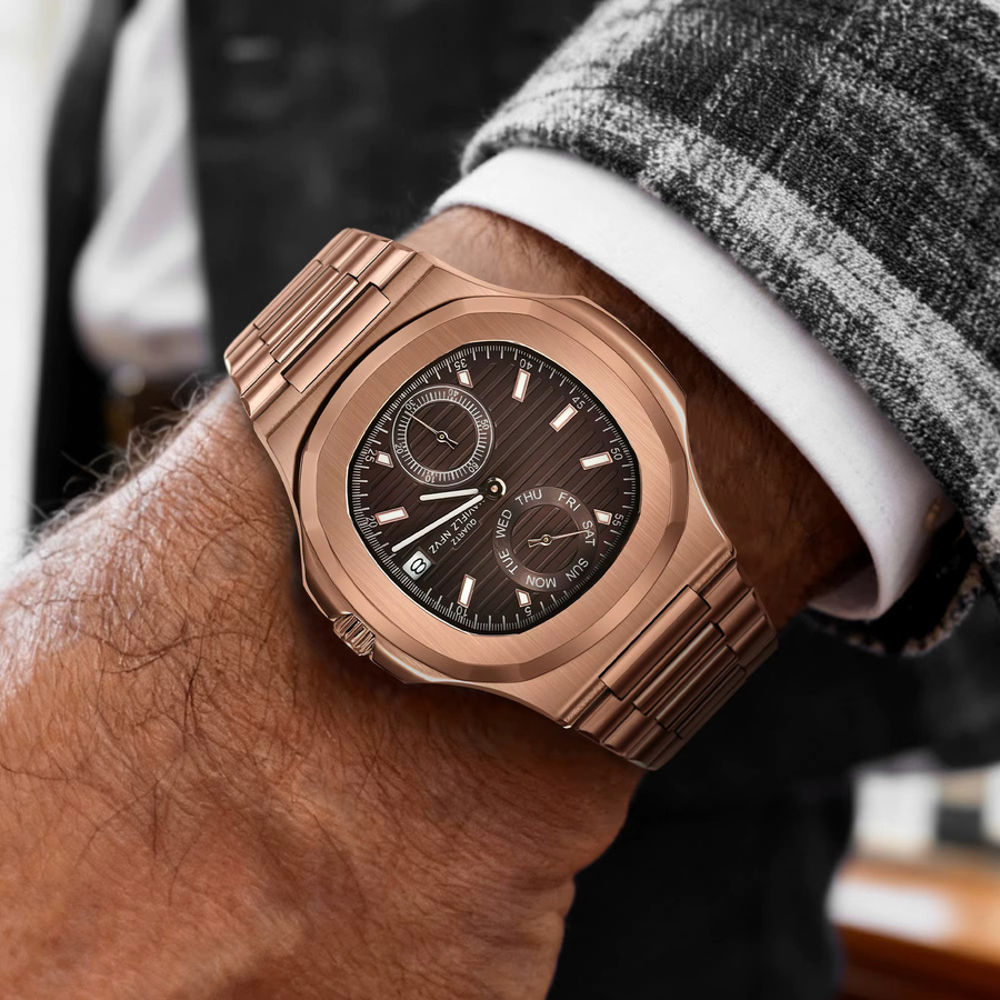 NAVIFLZ Armbanduhr, Quarz, Edelstahl, Roségold, Saphirglas, Herren - Bild 2