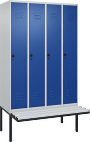 C+P Spind Classic PLUS Garderobenspind mit Sitzbank, 4 Abteile, Lichtgrau, B/T/H: 212 x 120 x 81,5 cm - Bild 1