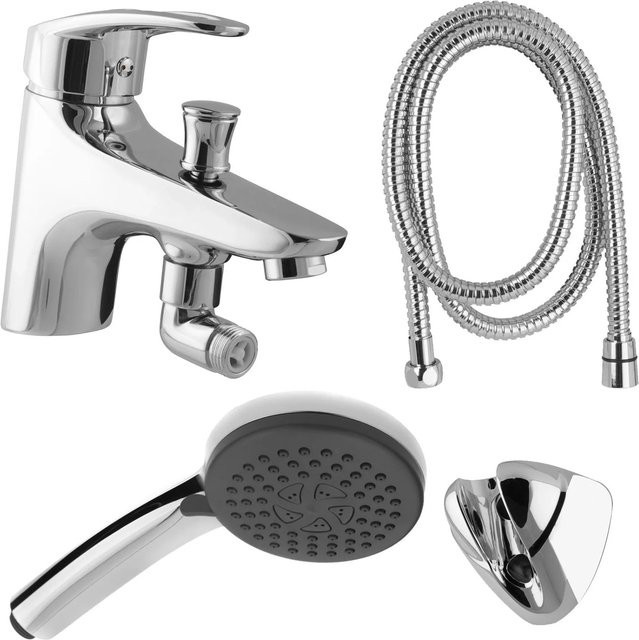PaulGurkes Wannenset Aufputz Armatur mit Einhebelmischer, Umsteller und Handbrause in Chrom/Silber - Bild 1