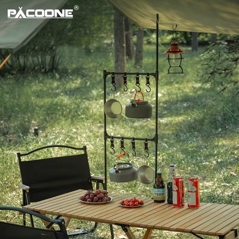 PACOONE Camping-Regal aus Aluminiumlegierung in Schwarz, Tragbarer IGT Laternenständer und Hängeregal für Picknick und Garten - Bild 3