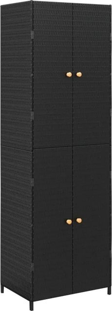 vidaXL Gartenschrank aus Poly Rattan und Akazienholz in Schwarz, B/T/H: 59 x 40 x 180 cm - Bild 1