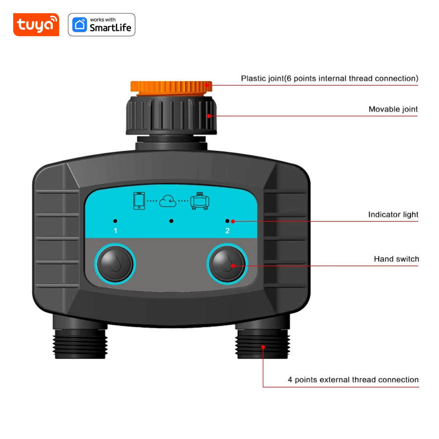 Tuya Smart Sprinkler Timer mit Dual Bluetooth, programmierbarer Outdoor Wasser Timer für Gartenschläuche, Schwarz - Bild 3