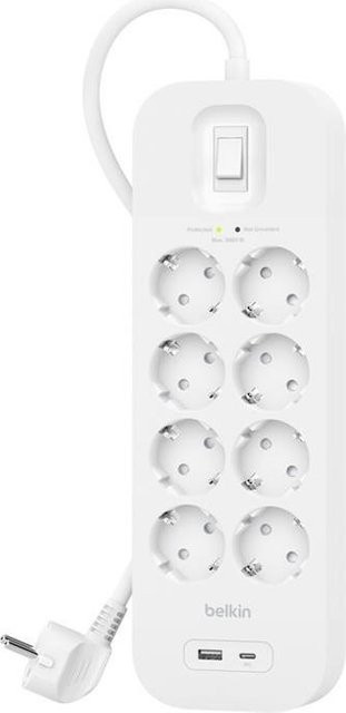 Belkin Connect Überspannungsschutz mit 8 Steckdosen sowie USB-C und USB-A Ports in Weiß - Bild 1