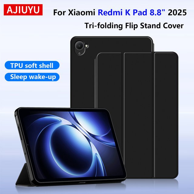 AJIUYU Schutzhülle für Xiaomi Redmi K Pad 2025 8,8 Zoll in Schwarz mit weichem Silikon und integriertem Ständer - Bild 1