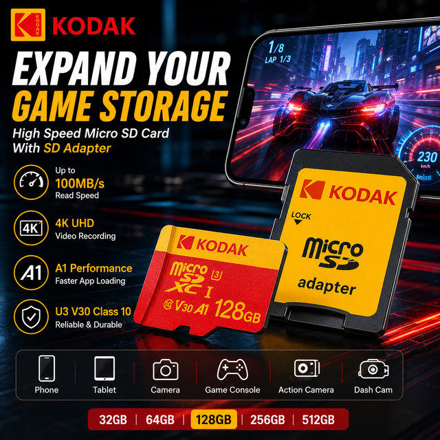 Kodak Micro SD Speicherkarte U3 V30 A1 4K Hochgeschwindigkeit TF-Speicherkarte für Kamera Drohne und Dashcam in Multicolor - Bild 1