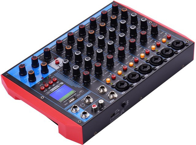 Aimo AG8 Tragbares 8-Kanal-Mischpult Digitaler Audiomixer mit 48 V Phantomspeisung, Bluetooth, USB und MP3 in Schwarz - Bild 1