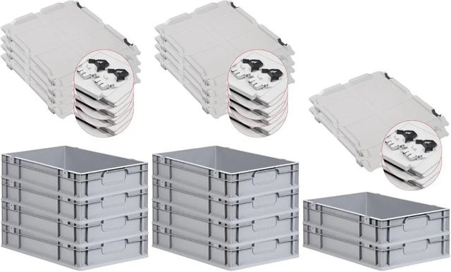 PROREGAL Spar Set 10x Eurobox Nextgen Economy mit Scharnierdeckel und schwarzen Schiebeschnappverschlüssen, Grau, H x B x T: 12 x 40 x 60 cm - Bild 1
