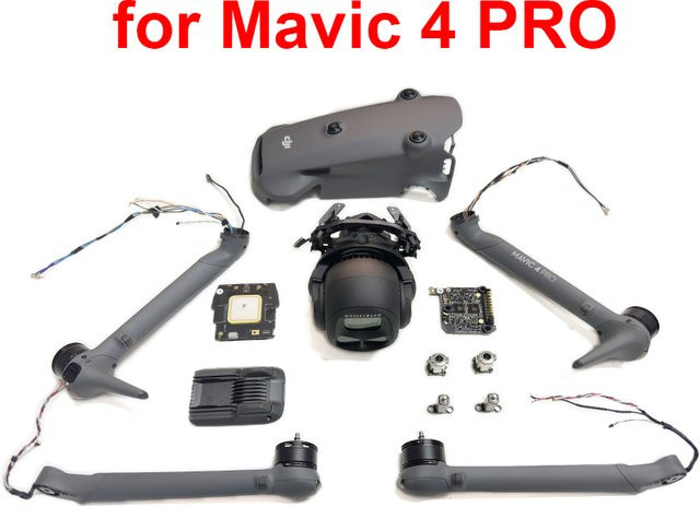 DJI Mavic 4 Pro Ersatzteil-Set: Mittelschale vorne rechts, Motorarm hinten, ESC-Board und GPS-Modul in Grau - Bild 1