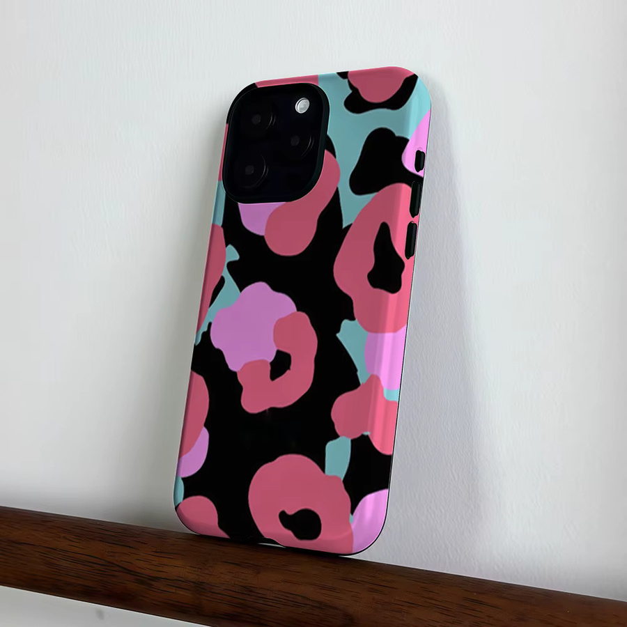 CaseLumi Matte Bumper MagSafe Hülle für iPhone 17 16 15 14 13 Pro Max Stoßfeste PC-Schutzhülle in Rosa und Schwarz mit Leopardenmuster - Bild 4