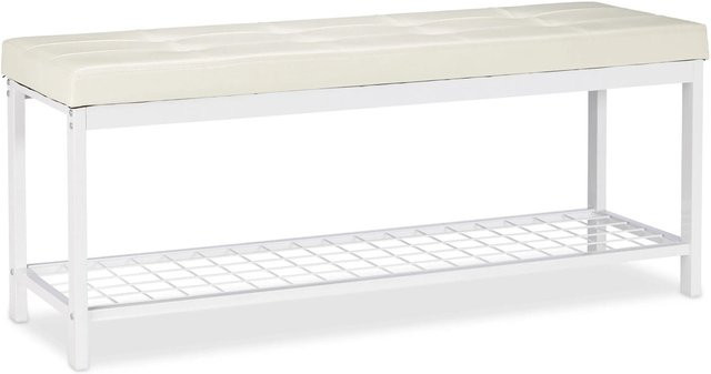 Relaxdays Schuhbank XXL in Weiß, gepolstert mit Kunstleder und Metall, B/H/T: 115 x 49 x 40 cm - Bild 1