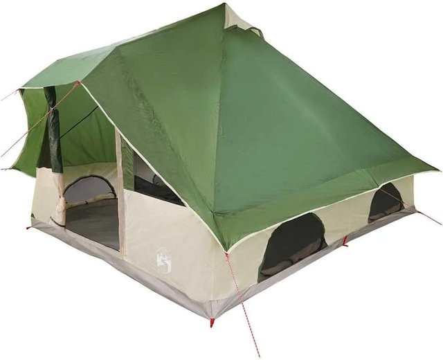 vidaXL Tipi Zelt mit Dach und Speicher in Grün, B/T/H: 358 x 296 x 258 cm - Bild 1