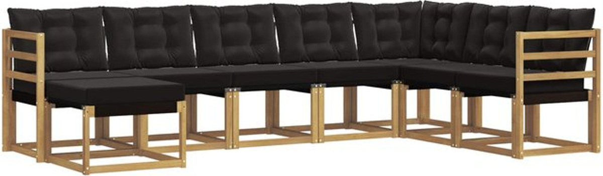 vidaXL Outdoor-Sofagarnitur aus Akazie mit 8-teiligem Kissen-Set in Weiß und Schwarz, modernes Loungemöbel-Set - Bild 1