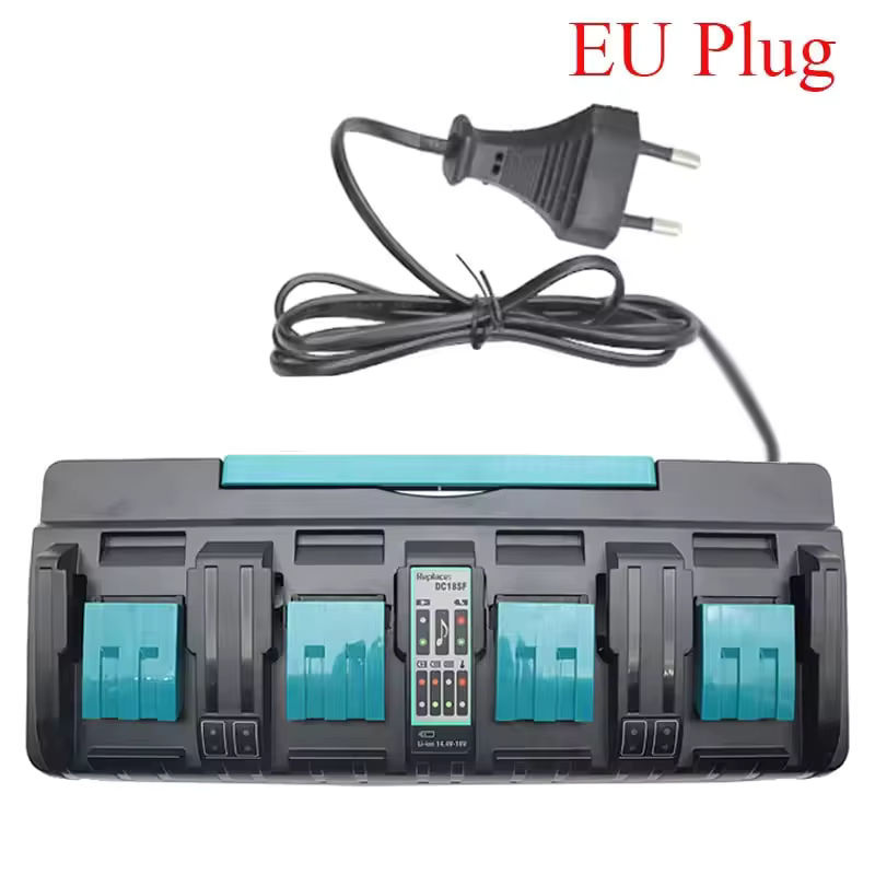 Makita 4-Port Akkuladegerät für LXT Lithium-Ionen 14,4V-18V mit Dual-USB-Anschluss Schwarz - Bild 5