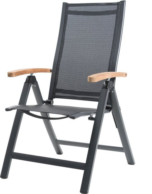 OUTFLEXX Klappstuhl mit Armlehnen aus Aluminium und Teakholz in Anthrazit Matt, H x B x T: 106 x 59 x 69 cm - Bild 1