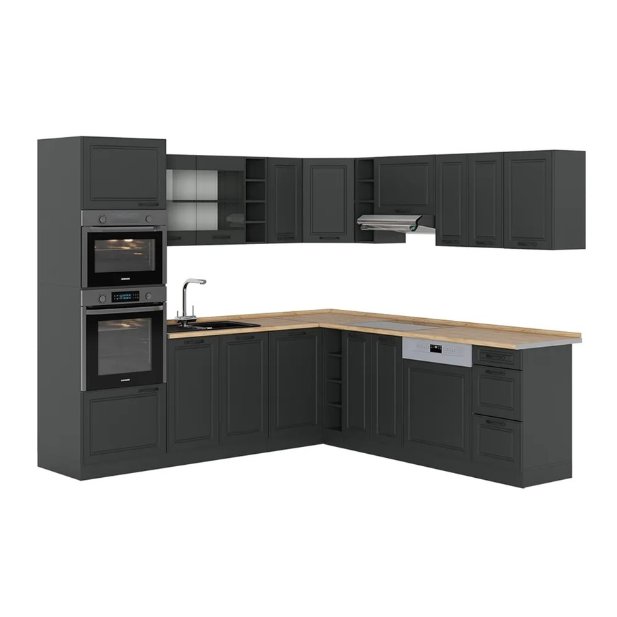Vicco R-Line Eckküche Landhaus Stil in Anthrazit ohne Arbeitsplatte und Elektrogeräte B/T/H: 237 x 60 x 82 cm - Bild 2