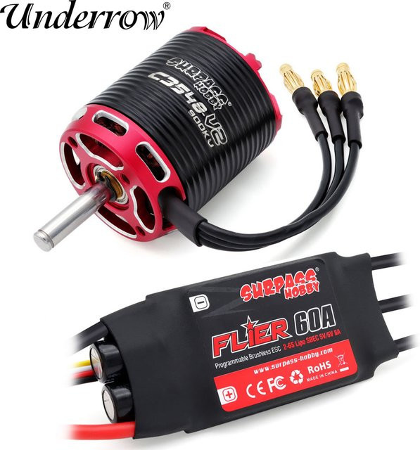 Underrow Outrun bürstenloser Motor und ESC für RC-Flugzeug, Multikopter, Metall, Schwarz - Bild 1