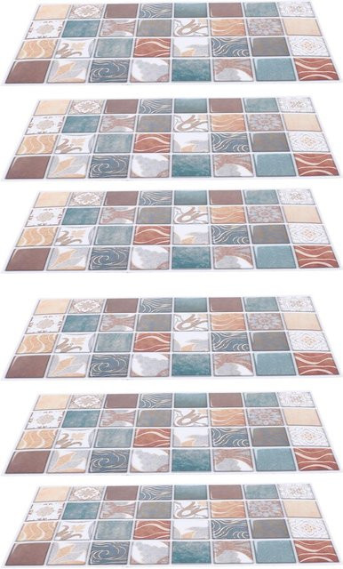 6 Stück mfySpace Küchenrückwand Tapete aus PVC, selbstklebend, wasserdicht und ölbeständig, multicolor - Bild 1