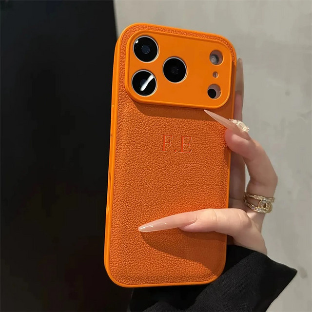 Personalisierte Handyhülle mit Lychee-Muster für Apple iPhone 11 bis 17 Pro Max, stoßfeste Schutzhülle in Pink und Orange - Bild 1