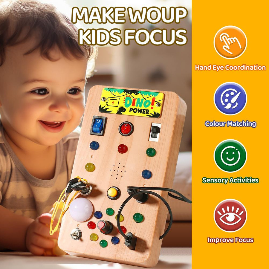 Yiran toy Montessori Activity Board Sensorisches Spielzeug mit LED-Licht Schalter 0-3 Jahre - Bild 4