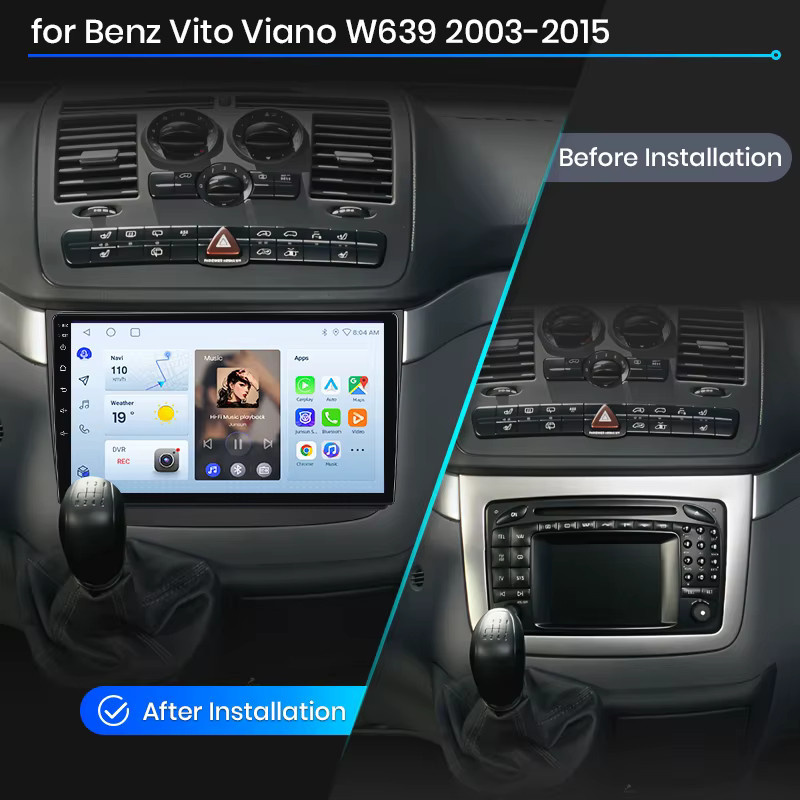 Junsun Wireless CarPlay und Android Auto Autoradio für Mercedes-Benz Vito / Viano (W639) 2003-2014 mit GPS, WiFi, Bluetooth und DSP in Schwarz - Bild 2