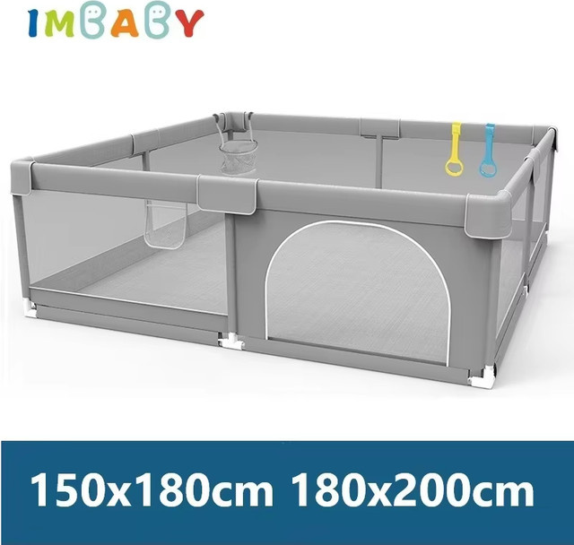 IMBABY Baby-Laufstall und Kleinkindzaun in Hellgrau, rechteckiger Spielplatz für Babys, B/T: 150 x 180 cm - Bild 1