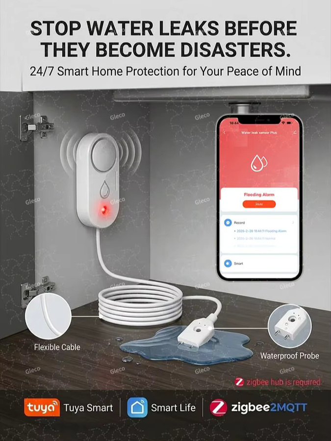 Coolo TUYA Zigbee Wasserleck-Detektor mit Vor-Ort-Alarm und Fernüberwachung via Smart Life APP in Weiß - Bild 6