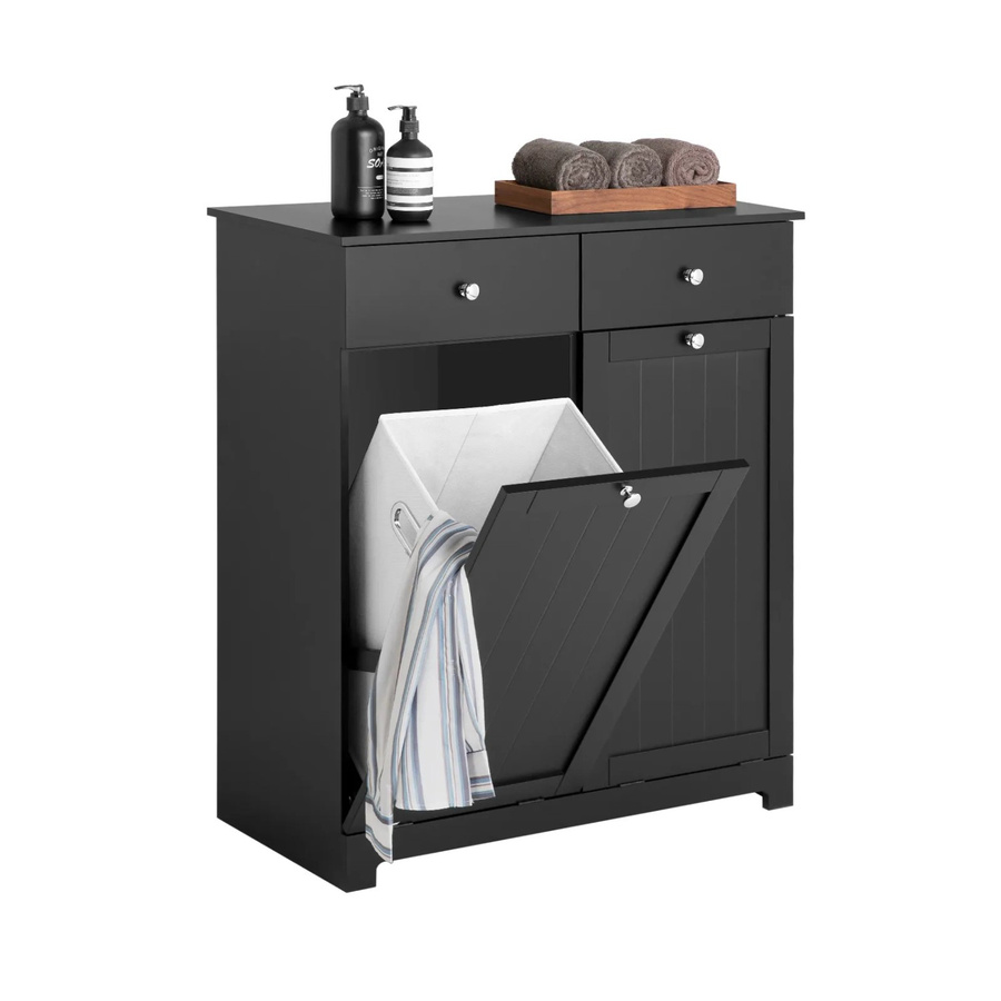 SoBuy Wäscheschrank BZR33-SCH in Schwarz mit 2 Wäschesäcken und Wäschekorb für dein Badezimmer - Bild 2