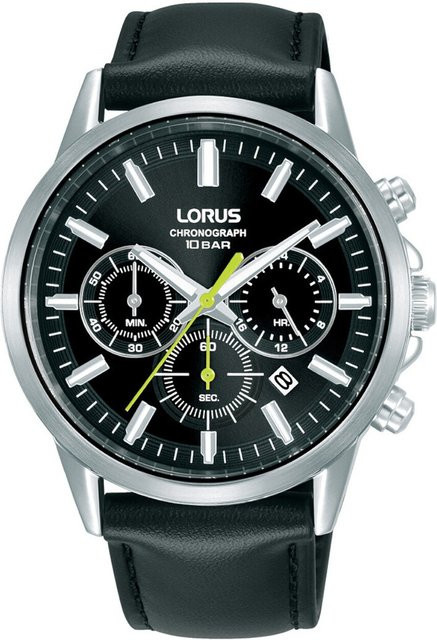 Lorus Chronograph Herrenuhr, Quarz, Edelstahl, 42 mm, Leder, Schwarz, 10 ATM - Bild 1