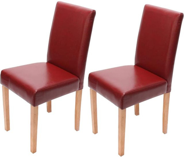 MCW Esszimmerstuhl Littau 2er-Set aus Leder in Rot mit hellen Beinen - Bild 1