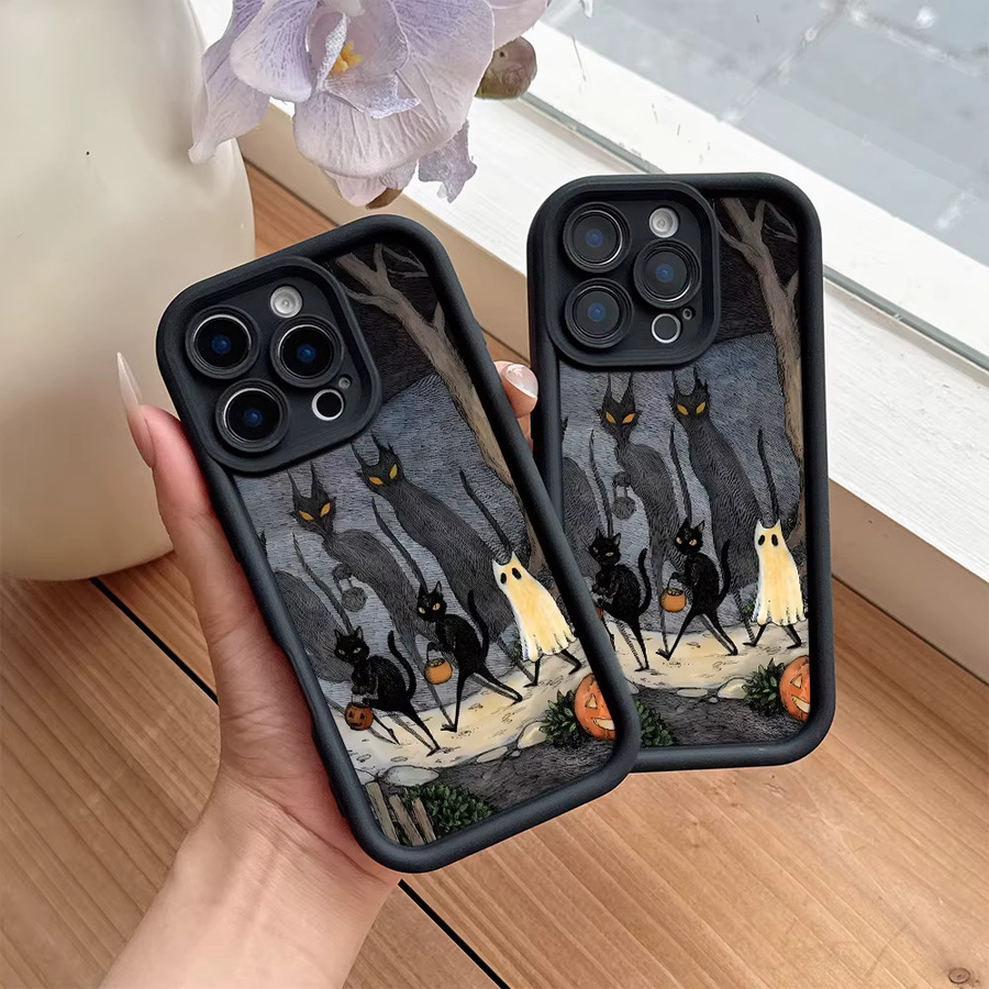 Handyhülle mit Halloween-Katzen-Design für Apple iPhone (verschiedene Modelle), weiche TPU-Rückseite, multicolor - Bild 1