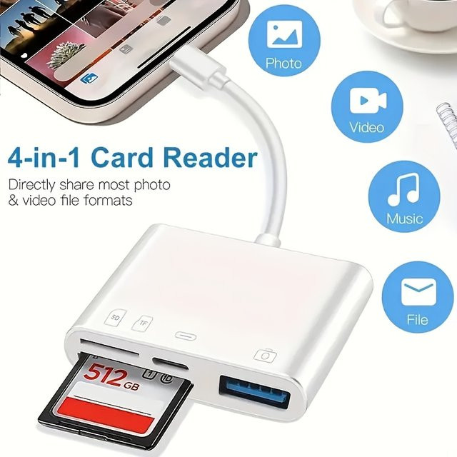 4-in-1 Typ-C Kartenleser für SD und TF Speicherkarten, Hochgeschwindigkeits USB-C Adapter für iPhone 16, 15 und Huawei, Farbe: Weiß - Bild 1